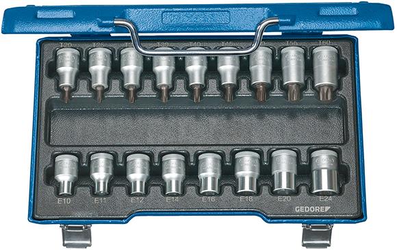Imagen de JGO VASOS 1/2" T20 HASTA T60 Y E10 HASTA E24 17 PZAS GEDORE