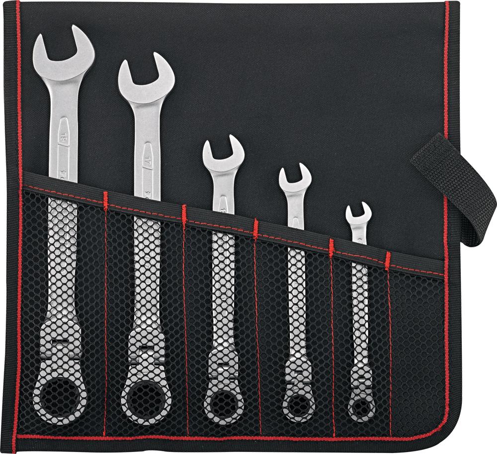 Imagen de LLAVE CARRACA ARTICULADA JUEGO 8-19MM 5 PIEZAS EN ESTUCHE ENROLL. FORMAT