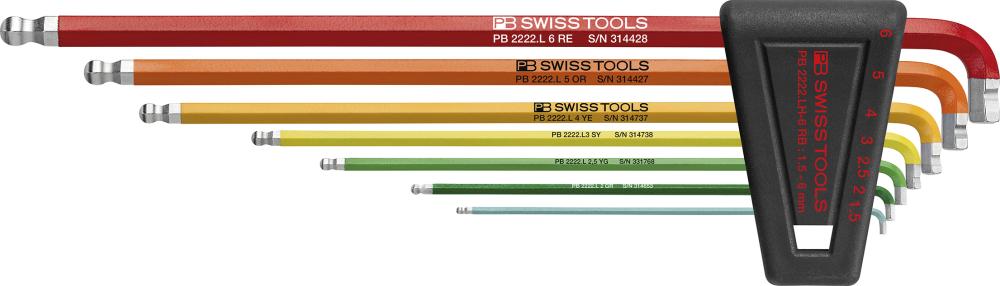 Imagen del producto Juego llaves Allen en soporte plástico 7 piezas1,5-6 90-100º Rainbow PB Swiss Tools