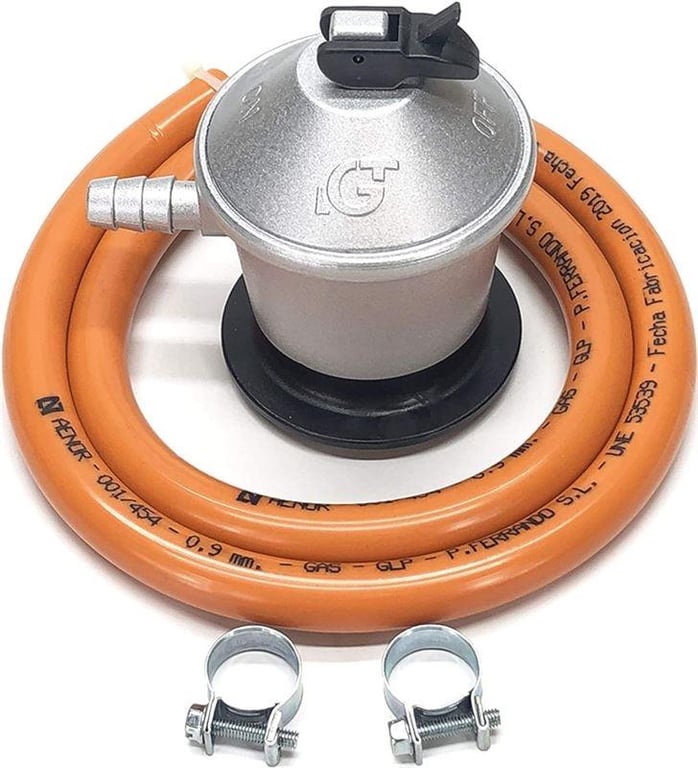Imagen del producto KIT GAS BUTANO REGULADOR+TUBO 1,5M + 2 ABRAZADERAS