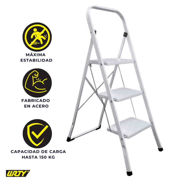 Imagen del producto Escalera Doméstica de Acero 3 Peldaños 94 cm | Capacidad 150 kg Antideslizante