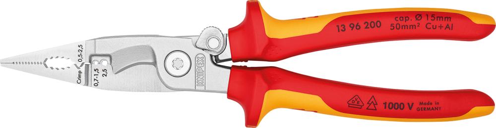 Imagen de ALICATES PARA INSTALACIÓNELÉCTRICA CROMADO VDE CONMANGO 2 COMPONENTES 200MMKNIPEX
