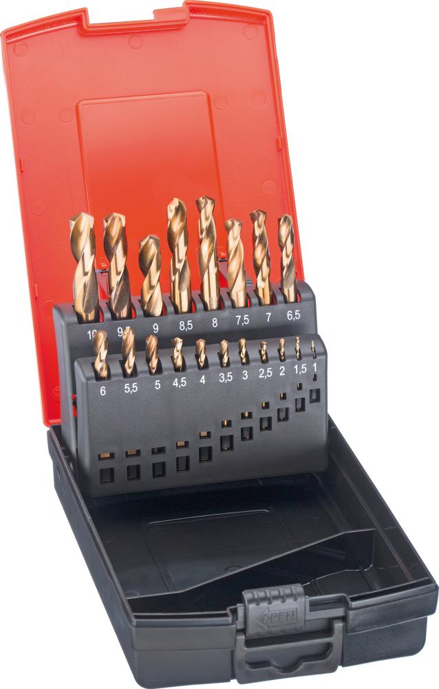 Imagen del producto Jgo brocas cortas HSSE GoldOxid de 19 pzas con aumento 1-10,0mm cada 0,5