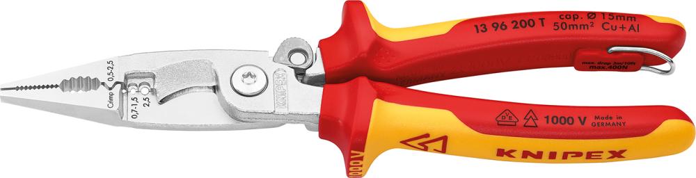 Imagen de ALICATE PARA INSTALACIONES ELÉCTRICAS VDE 200MM KNIPEX CON ANTICAÍDAS (TT) | MANGOS MULTICOMPONENTE