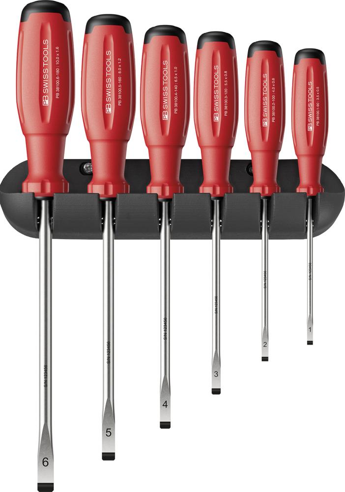 Imagen de JUEGO DESTORNILLADORES 6 PIEZAS PLANO EN SOPORTE MURAL SWISSGRIP EVO PB SWISS