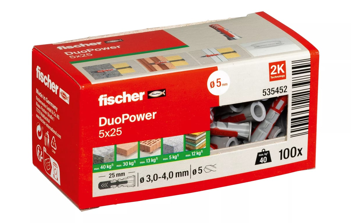 Imagen del producto TACO FISCHER DUOPOWER 5X25 MULTIMATERIAL 100 UNIDADES