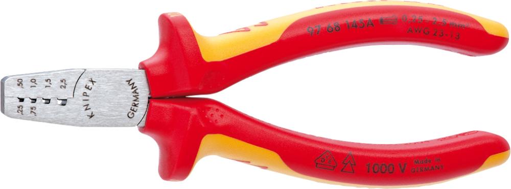 Imagen de ALICATES VIROLA CABLE VDEMANGOS DE PLÁSTICO MM 0,25-2,5QMM KNIPEX