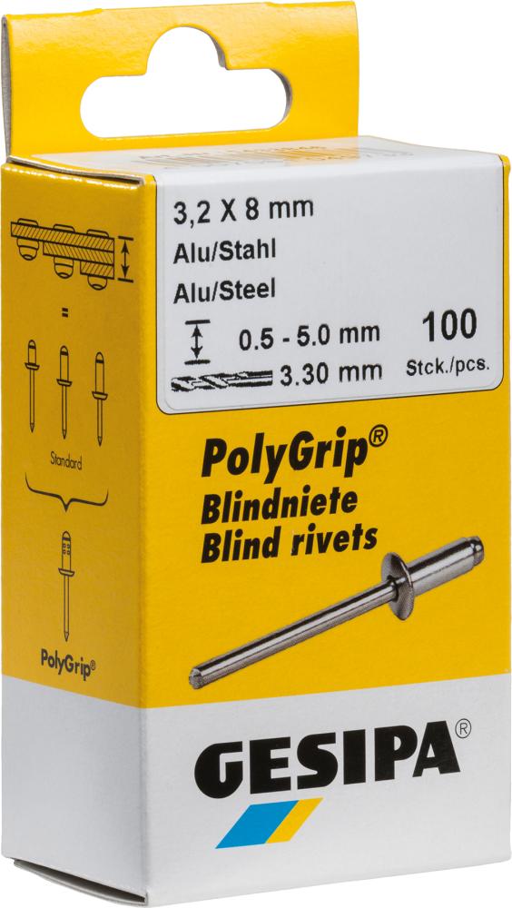 Imagen de REMACHE CIEGO ALU/ACERO CABEZA BOMBEADA MINI-PACK5X10MM DE 50 U. GESIPA