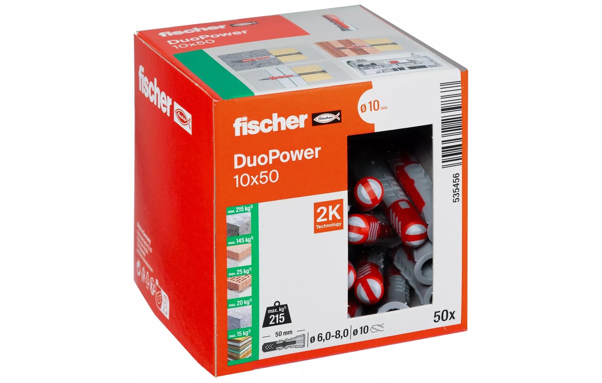 Imagen del producto TACO FISCHER DUOPOWER 10X50 MULTIMATERIAL 50 UNIDADES