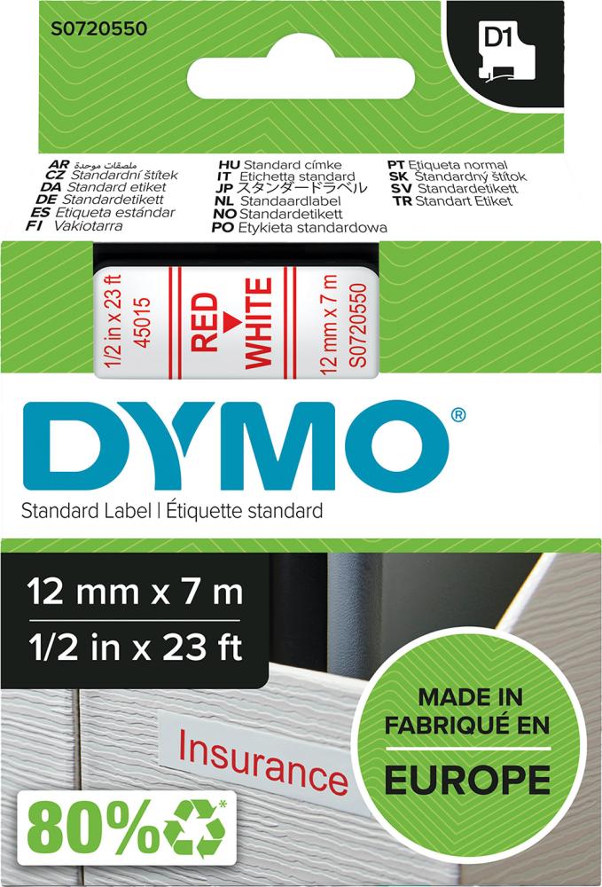 Imagen de CINTA ESCRITURA D1 45015 ROJO/BLANCO 12MMX7M DYMO
