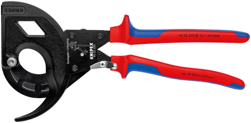 Imagen de CORTACABLES PAVONADO CON CARRACA Y MANGO 2 COMPONENTES 320MM KNIPEX