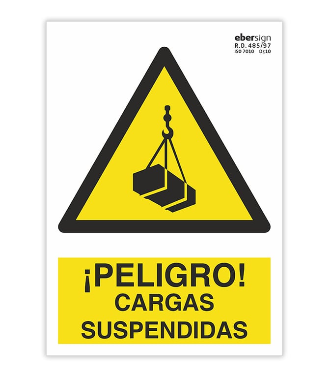 Imagen del producto SEÑAL PELIGRO CARGAS SUSPENDIDAS A4 POLIESTIRENO