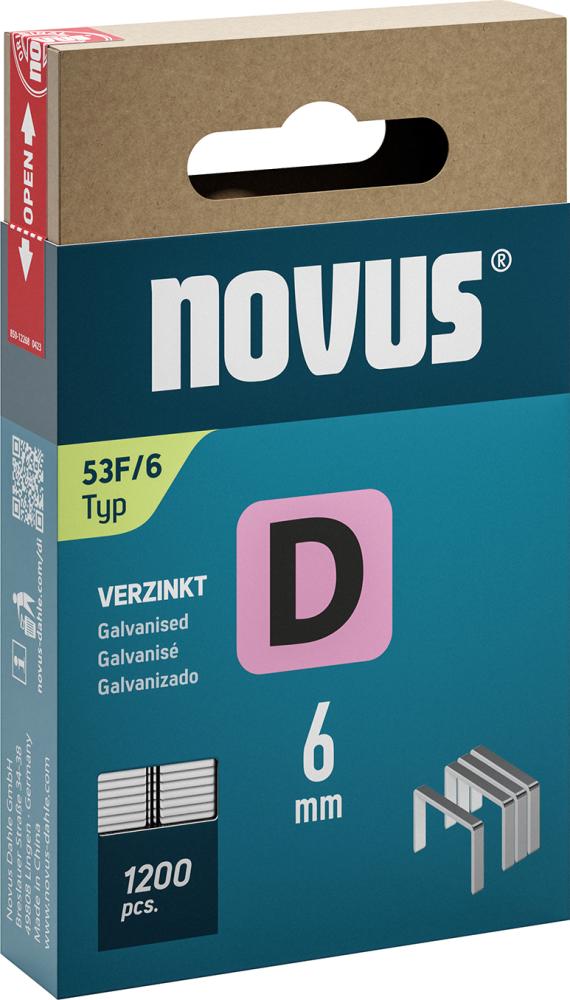 Imagen del producto Grapa de alambre plano D tipo 53F/6 mm zn Novus U.E. = 1200 unidades