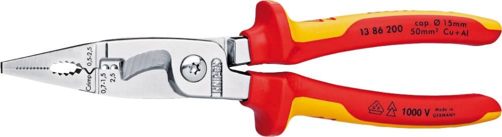 Imagen de ALICATES PARA INSTALACIÓNELÉCTRICA CROMADO VDE 200MM KNIPEX