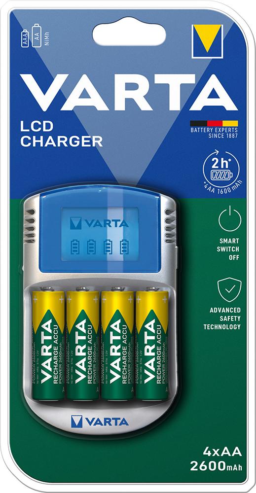Imagen de CARGADOR LCD CARGADOR P/ 4 PILAS AA/AAA C/ 4 PILASAA 2700MAH ADAPTADOR 12V CABLE USB VARTA