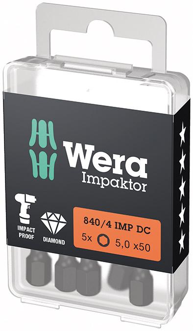 Imagen de PUNTA IMPAKTOR 1/4" DIN 3126 E6,3 HEMBRA HEXAGONAL 5X50MM PAQUETE 5 UDS WERA