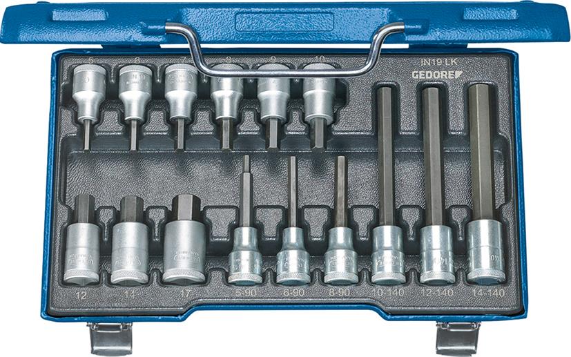 Imagen del producto Juego puntas para destornillador 1/2" hembra hexagonal 5-17mm de 15 piezas Gedore