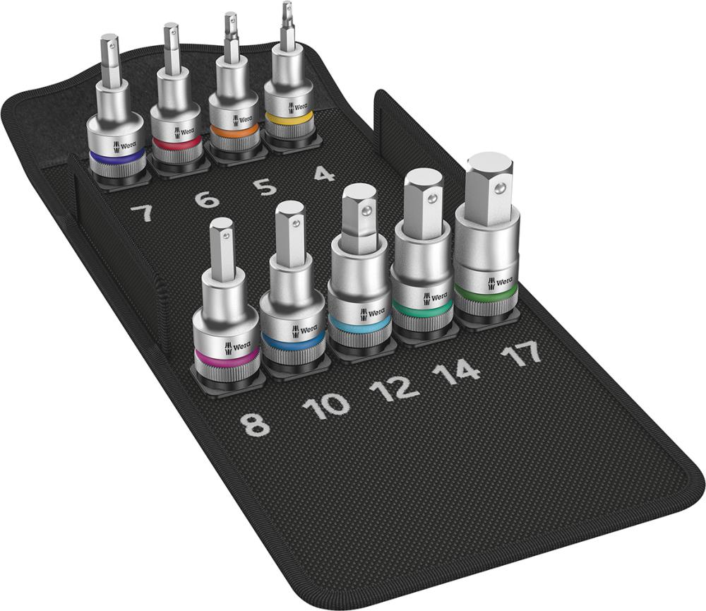 Imagen de KIT LLAVES VASO 1/2" 9 PIEZAS HEX CON SOPORTE WERA