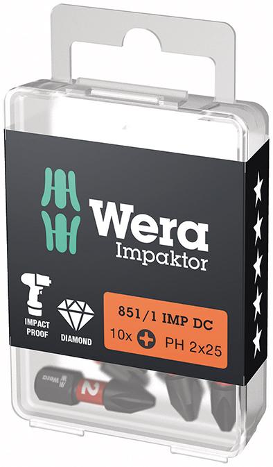 Imagen de PUNTA IMPAKTOR 1/4" DIN 3126 C6,3 PH2X25MM PAQUETE 10 UDS WERA