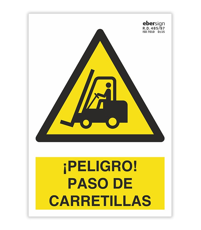 Imagen del producto SEÑAL PELIGRO PASO DE CARRETILLAS A3 POLIESTIRENO