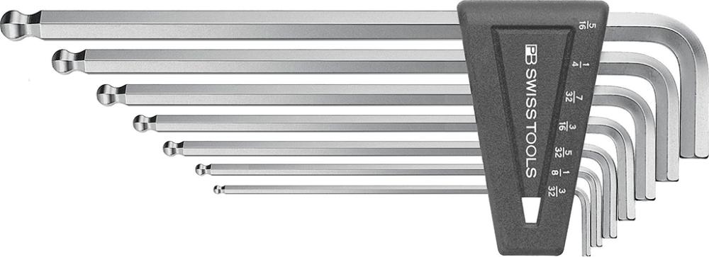 Imagen del producto Juego llaves Allen en soporte plástico 7-piezas3/32-5/16" largo cabeza esférica PB Swiss Tools