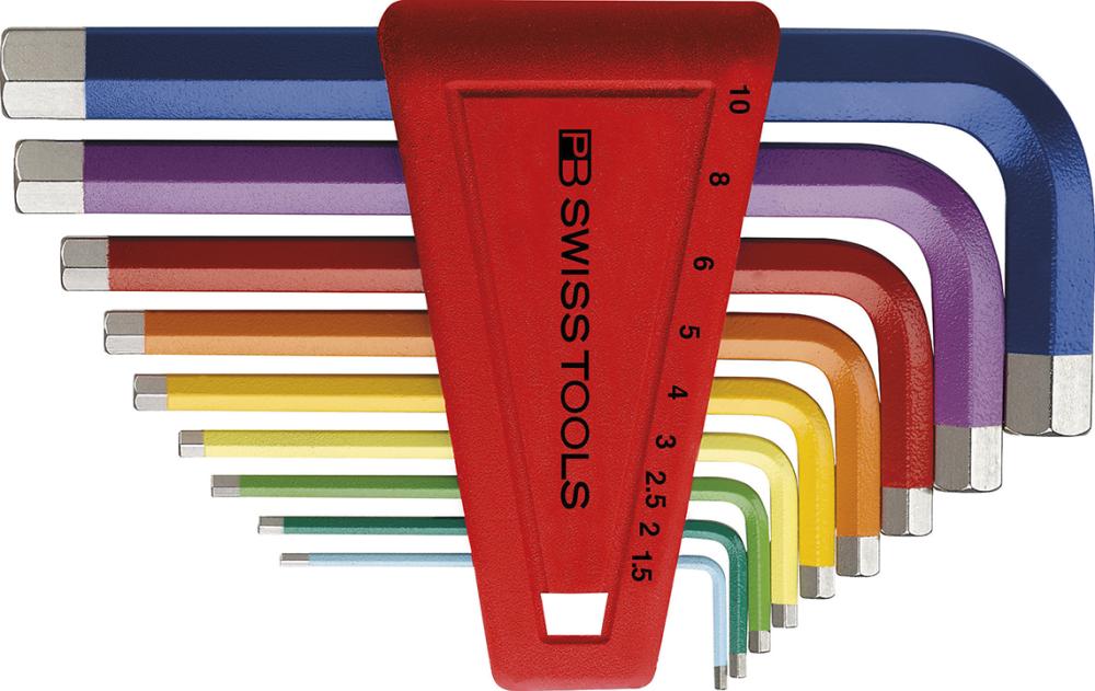 Imagen del producto Juego llaves Allen en soporte plástico 9 piezas, 1,5-10mm Rainbow PB Swiss Tools