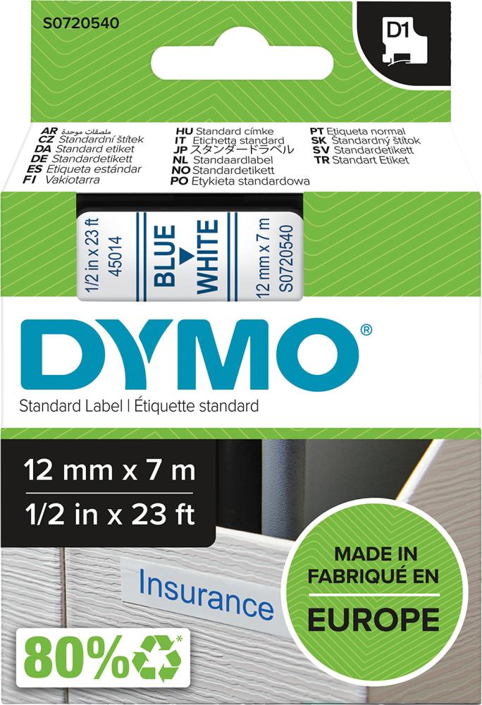 Imagen de CINTA ESCRITURA D1 45014 AZUL/BLANCO 12MMX7M DYMO