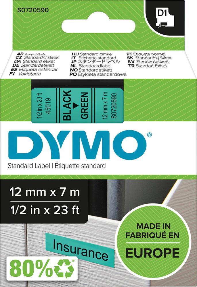 Imagen de CINTA ESCRITURA D1 45019 NEGRO/VERDE 12MMX7M DYMO