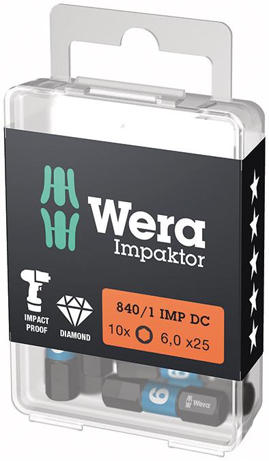 Imagen de PUNTA IMPAKTOR 1/4" DIN 3126 C6,3 HEMBRA HEXAGONAL 6X25MM PAQUETE 10 UDS WERA