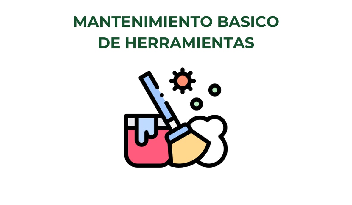 Logo limpieza y texto 'mantenimiento basico de herramientas'