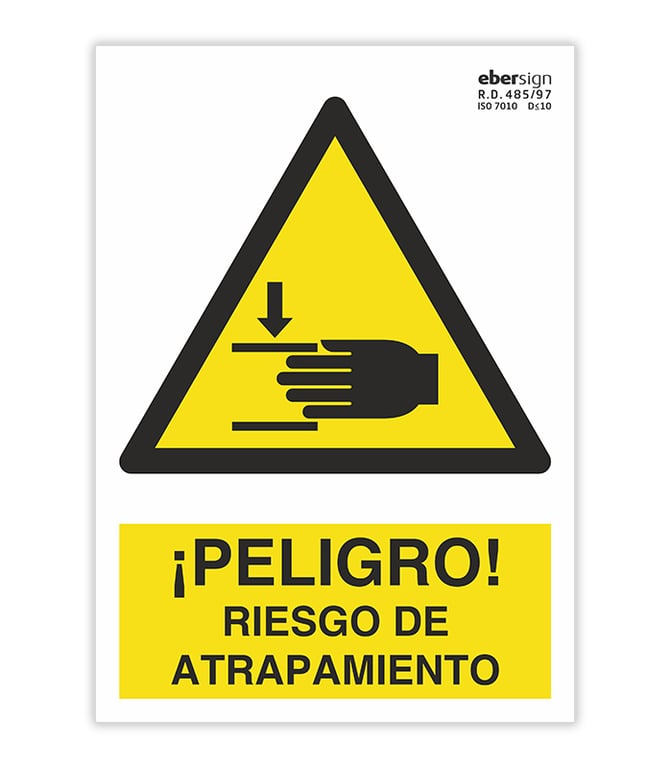 Imagen del producto SEÑAL PELIGRO RIESGO DE ATRAPAMIENTO A4 POLIESTIRENO