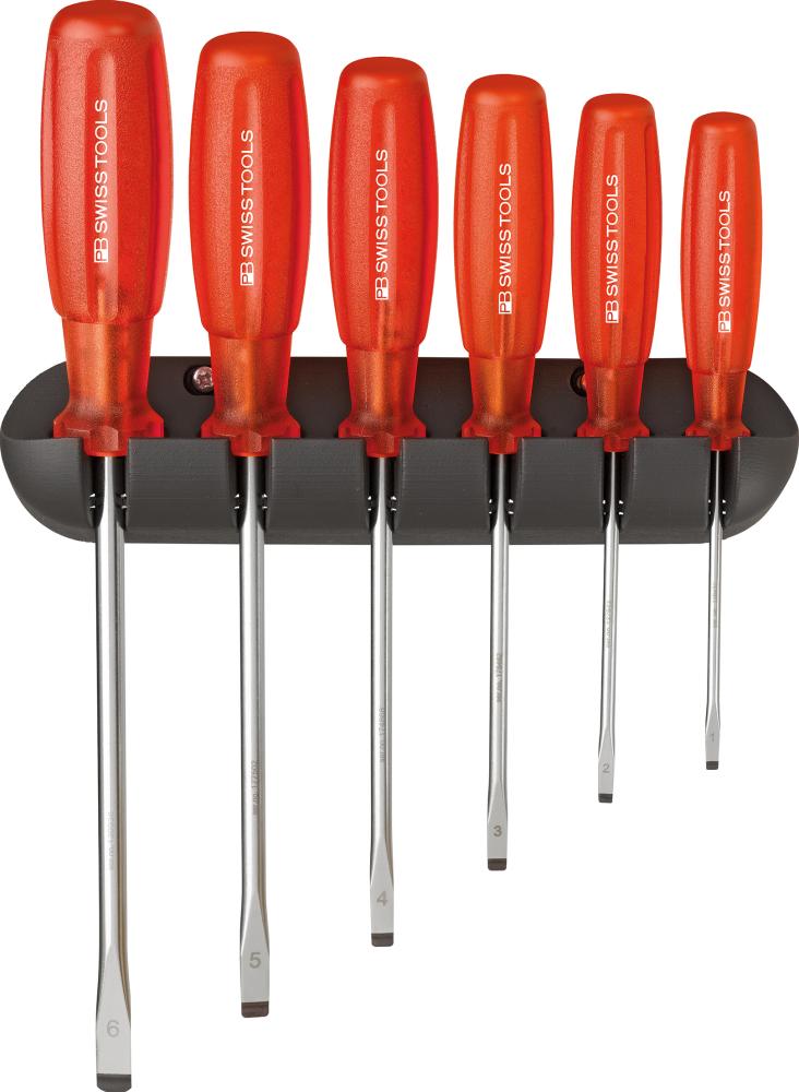 Imagen de JUEGO DE DESTORNILLADORES6 PIEZAS CABEZA PLANA EN SOPORTE MURAL MULTICRAFT PB SWISS TOOLS