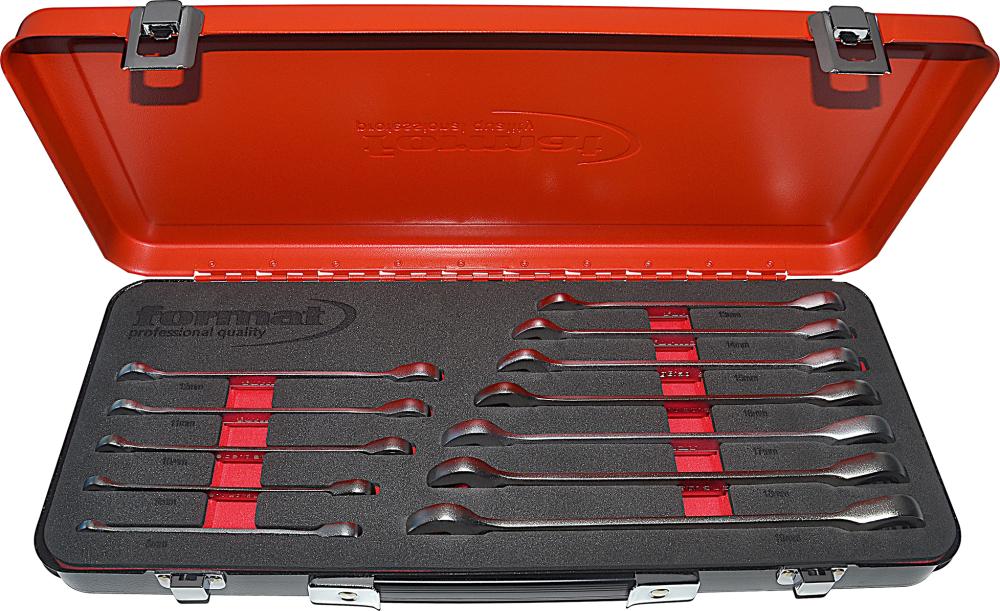 Imagen de JUEGO DE LLAVES CARRACA RECTO 8-19MM DE 12 PCS CAJA METAL FORMAT