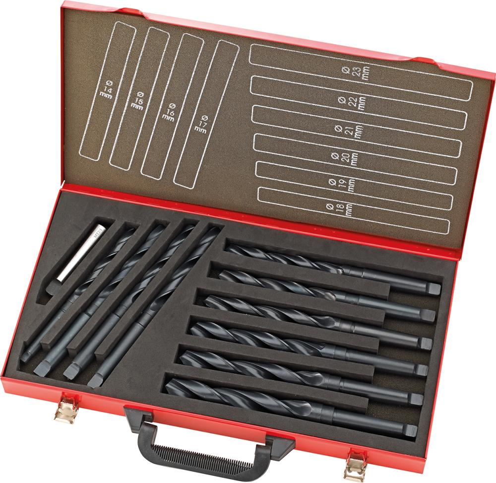 Imagen del producto Jgo broca espiral DIN345 HSS, forja por laminación14-23mm, 1mm paso Maletínde metal FORTIS
