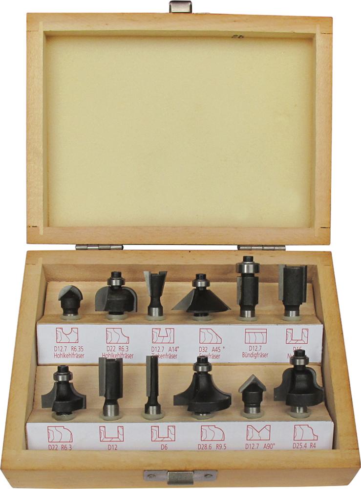 Imagen del producto Juego de fresas HW 12pza.S8 en caja de madera FORTIS