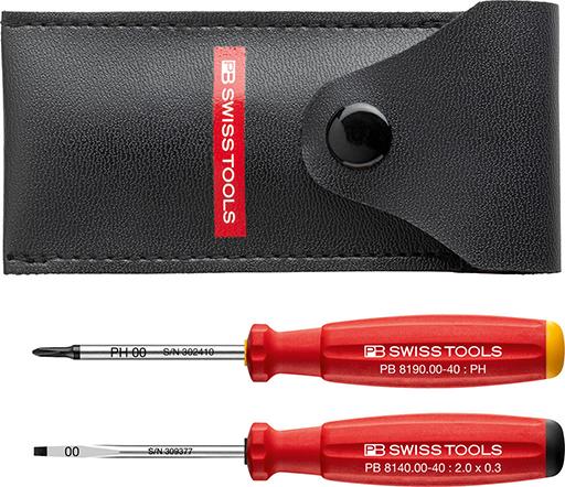 Imagen de JUEGO DE DESTORNILLADORESMINI PH00 + PLANO 0,3X2MMDE 2 PIEZAS EN ESTUCHE PBSWISS TOOLS