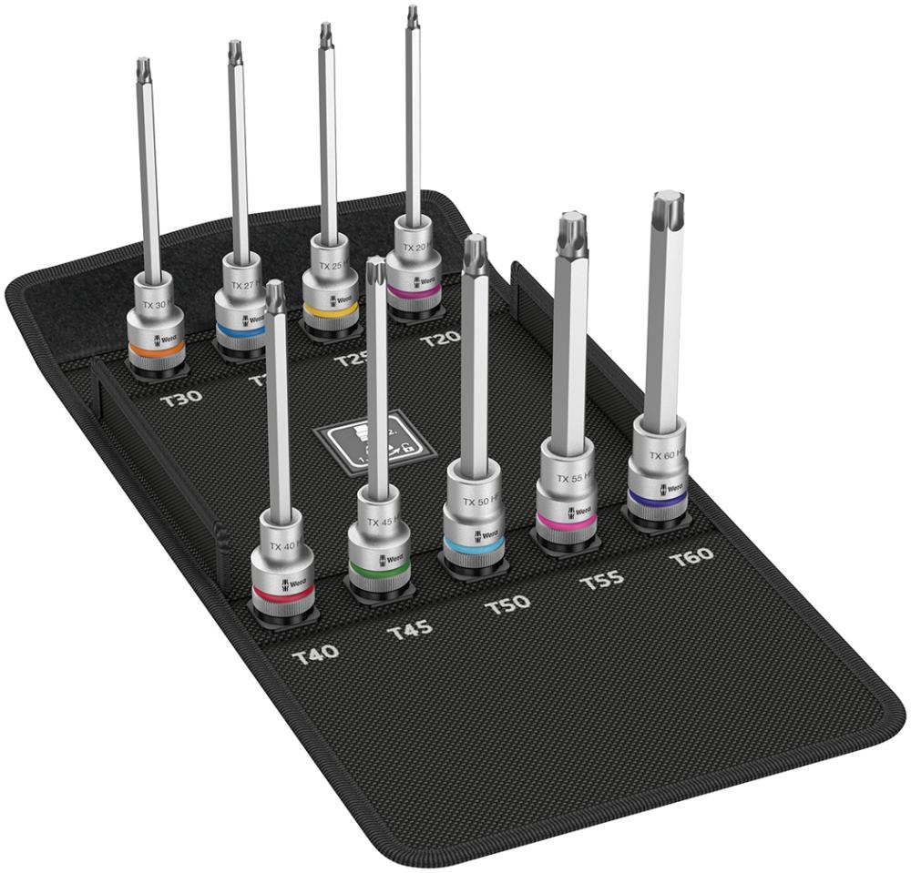 Imagen del producto Jgo puntas destornilladorlarga con función retención Torx 1/2" 9 u. Wera