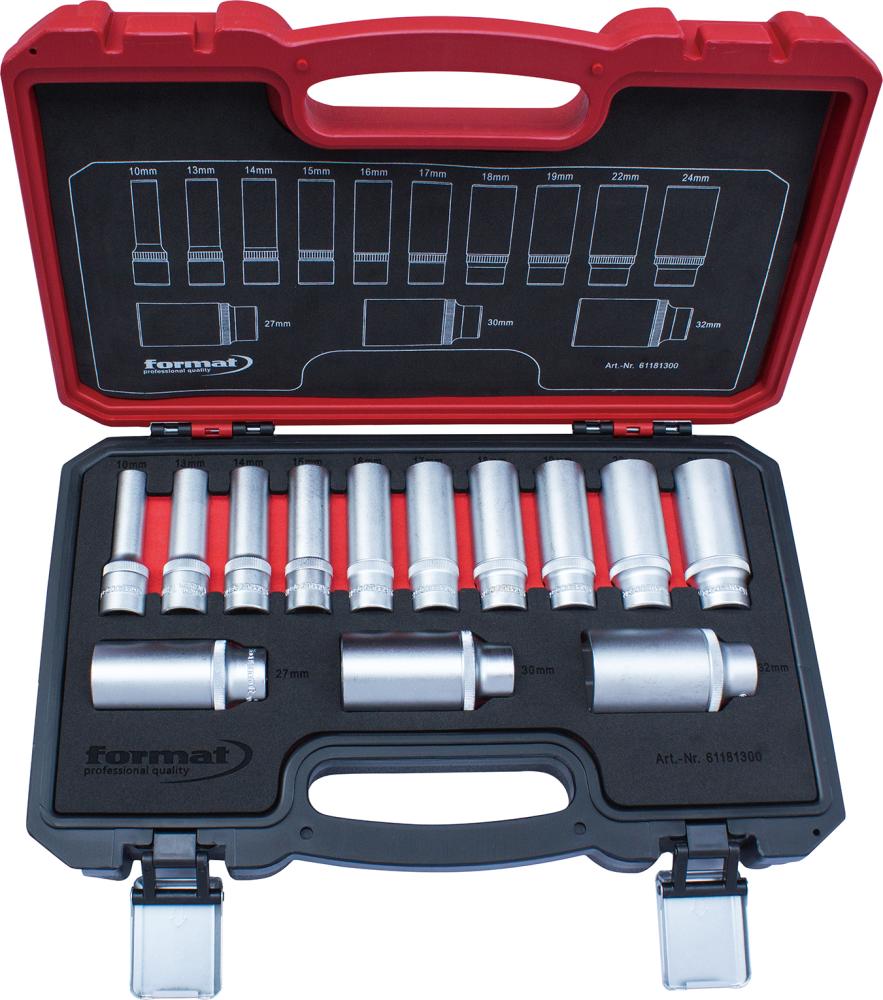 Imagen de JGO VASO LLAVE DE VASO BI-HEX 1/2" 10-32MM 13 PZAS. FORMAT