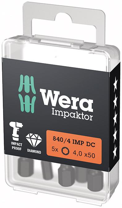 Imagen de PUNTA IMPAKTOR 1/4" DIN 3126 E6,3 HEMBRA HEXAGONAL 4X50MM PAQUETE 5 UDS WERA