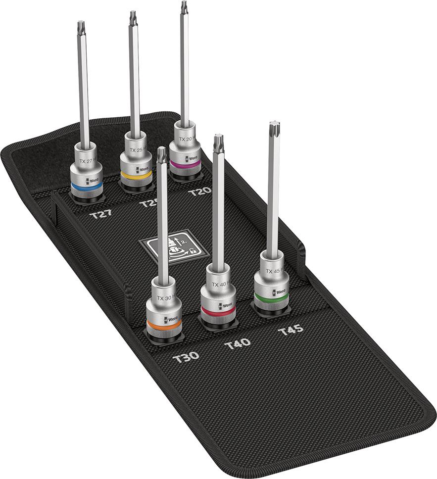Imagen del producto Jgo puntas destornilladorlarga con función retención Torx 1/2" 6 u. Wera