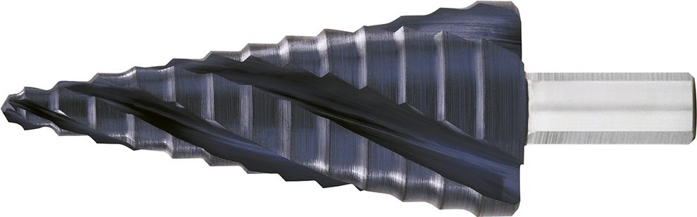 Imagen del producto Broca escalon. HSS TiAlN Ranura espiral cuádruple 4-12mm EXACT