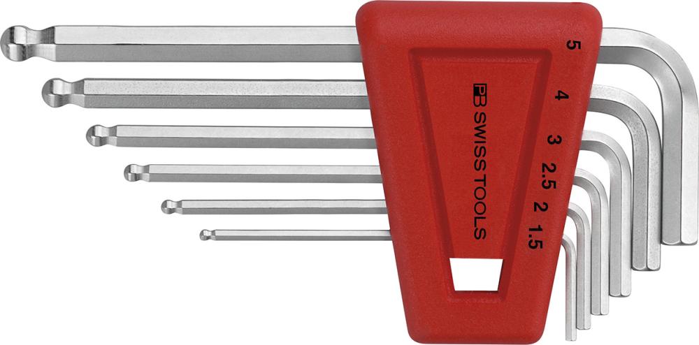 Imagen del producto Juego llaves Allen en soporte plástico 6 piezas, 1,5-5mm Pta esfér PB Swiss Tools