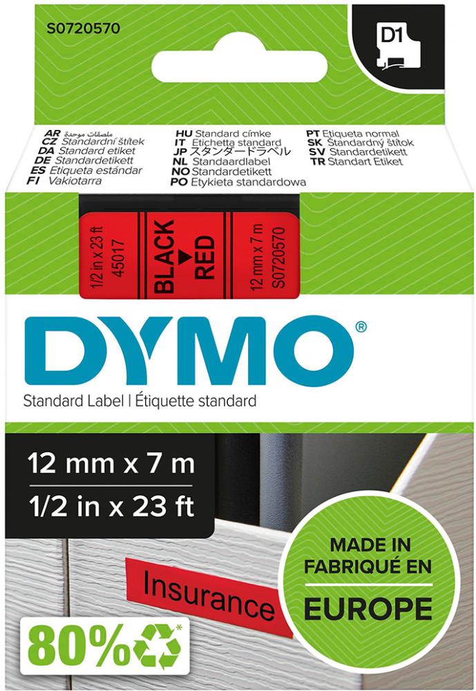 Imagen de CINTA ESCRITURA D1 45017 NEGRO/ROJO 12MMX7M DYMO