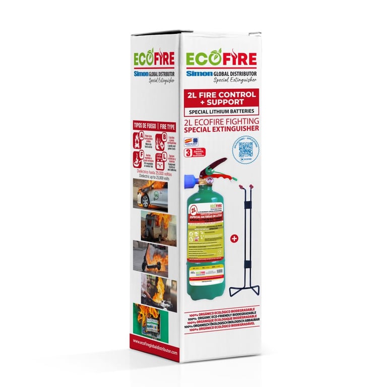 Imagen del producto Extintor ECOFIRE 2 L para baterías de litio con soporte