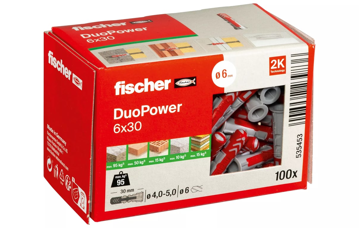 Imagen del producto TACO FISCHER DUOPOWER 6X30 MULTIMATERIAL 100 UNIDADES