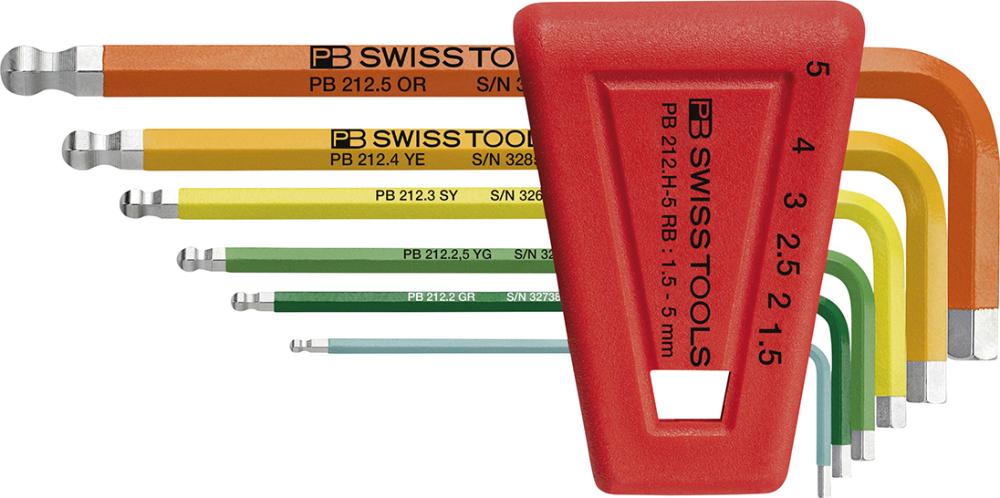 Imagen del producto Juego llaves Allen en soporte plástico 6 uds 1,5-5mm Rainbow cabeza esférica PB Swiss Tools