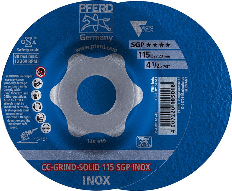 Imagen de MUELA ABRASIVA CC-GRIND SOLID SGP INOX 115MM PFERD
