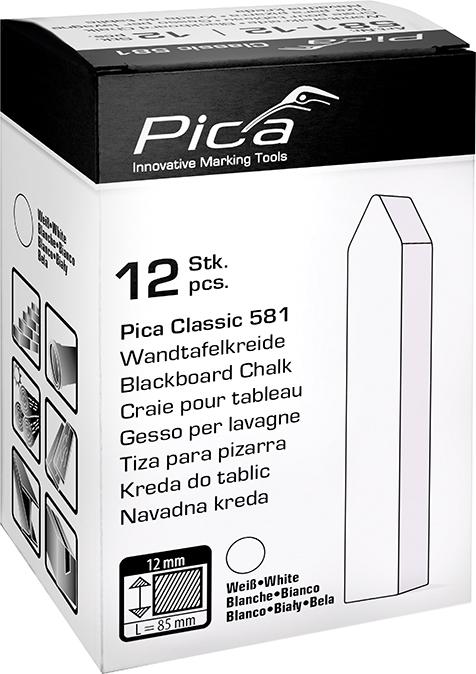 Imagen de TIZA DE PIZARRA PICA-CLASSIC BLANCA 12X12X85MM,CUAD. CON PUNTA, SIN ENV.PAPEL CAJA 12 UDS. PICA