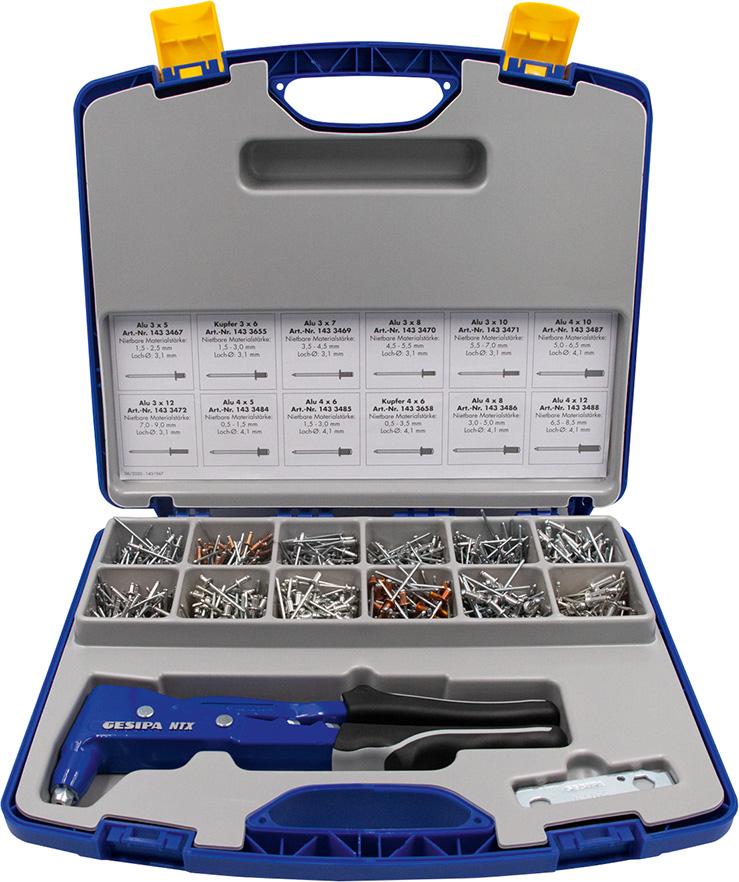 Imagen de SURTIDO REMACHADO CIEGO NIETBOX CON REMACHADORA MANUAL NTX 941 UNIDADES GESIPA