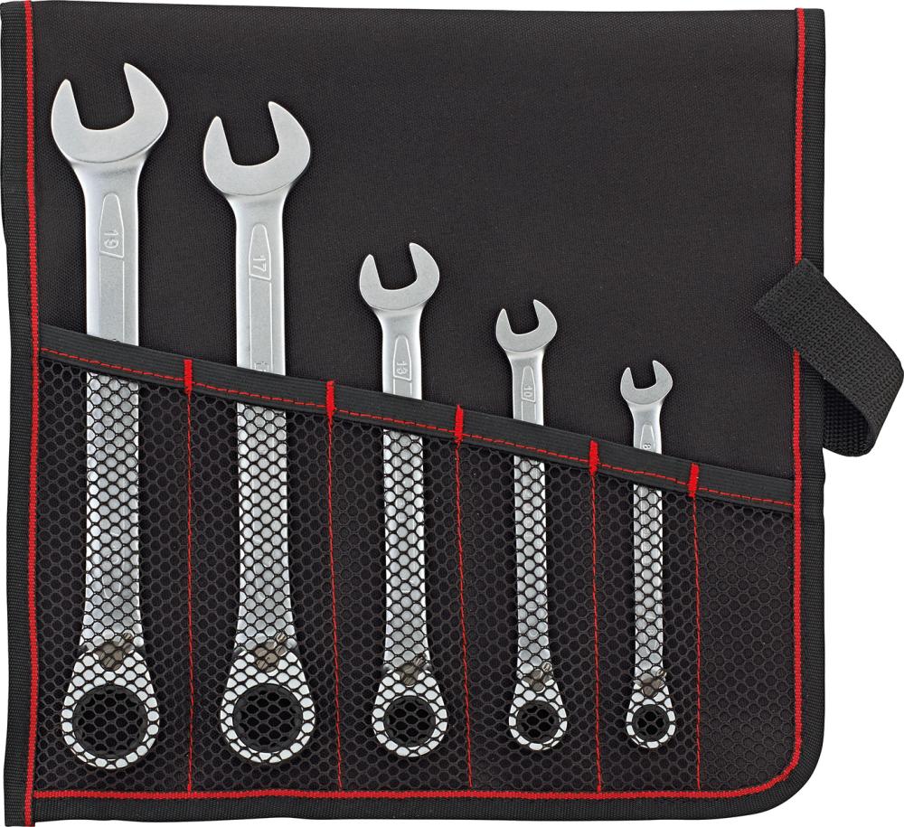 Imagen de JUEGO DE LLAVES CARRACA REVERSIBLE 8-19MM 5 PZAS,BOLSA ENROLLABLE FORMAT
